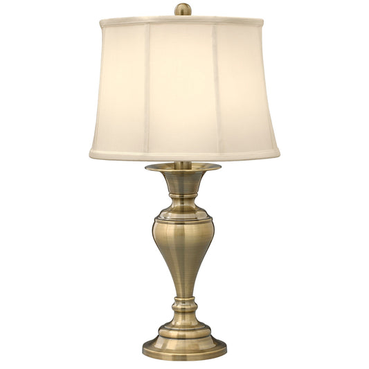 Medallion Lighting Dover 29" Satin Antique Brass Steel Table Lamp With Eggshell Stretched Silk Drum Shade