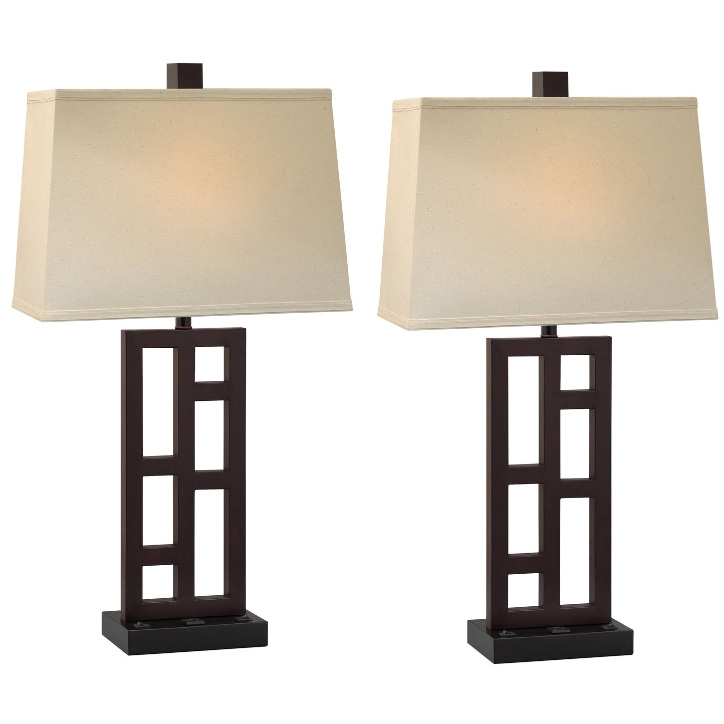 Medallion Lighting Downtown 31" Black/Expresso Steel Twin-light Double Nightstand Lamp With Light Beige Fabric Square Shade - Set of 2