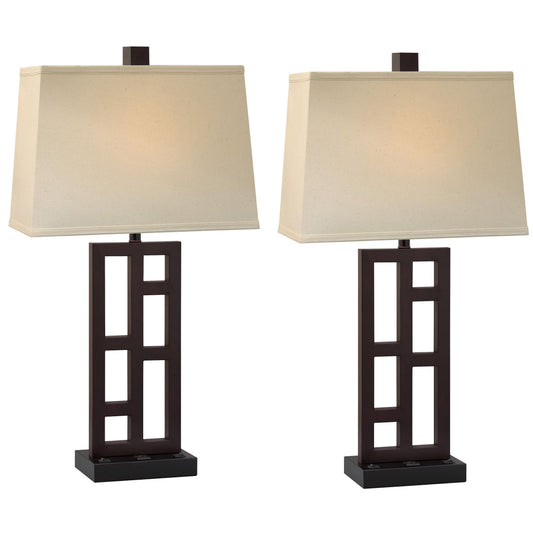 Medallion Lighting Downtown 31" Black/Expresso Steel Twin-light Double Nightstand Lamp With Light Beige Fabric Square Shade - Set of 2