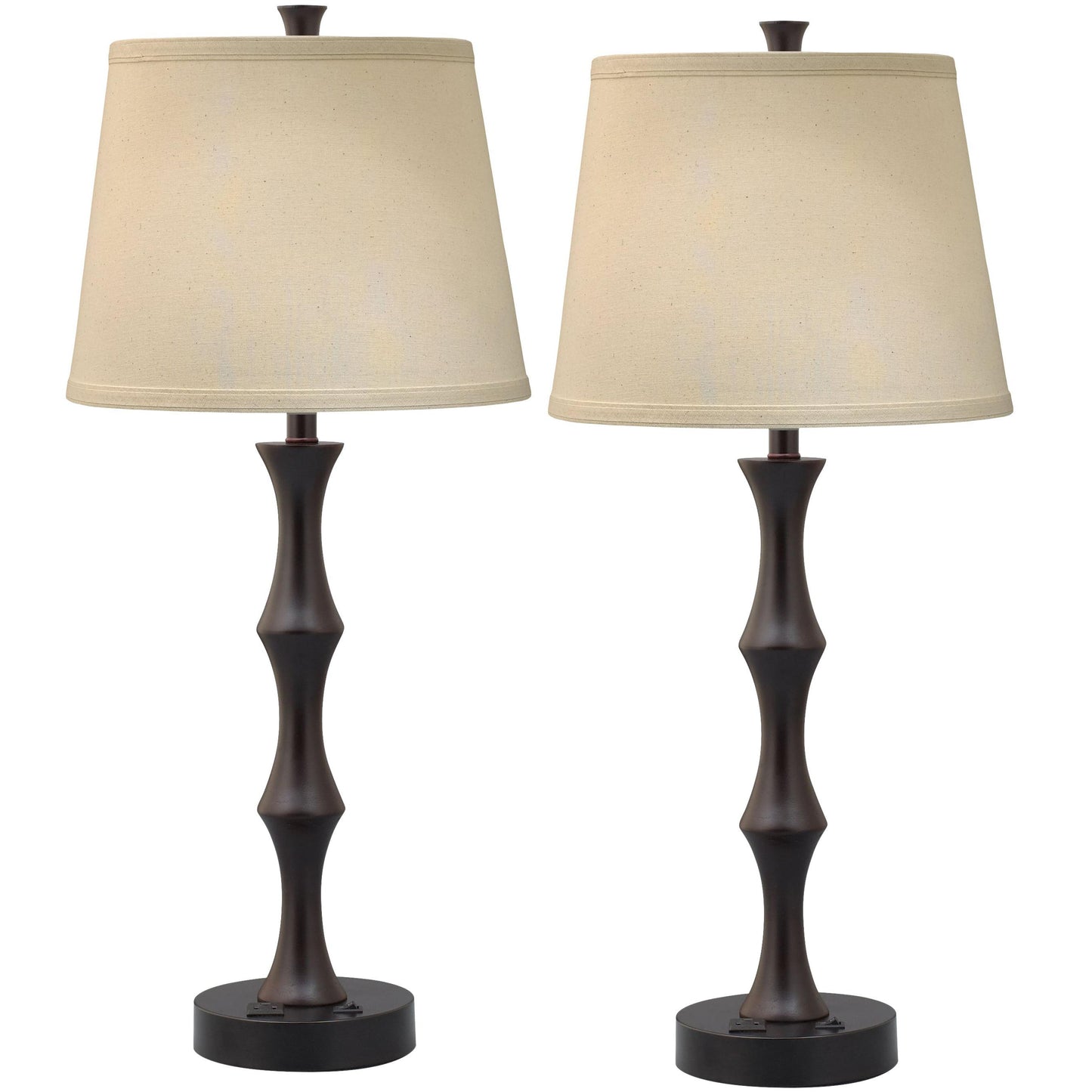 Medallion Lighting Downtown 31" Black/Expresso Steel/Wood Table Lamp With Light Beige Fabric Square Shade - Set of 2