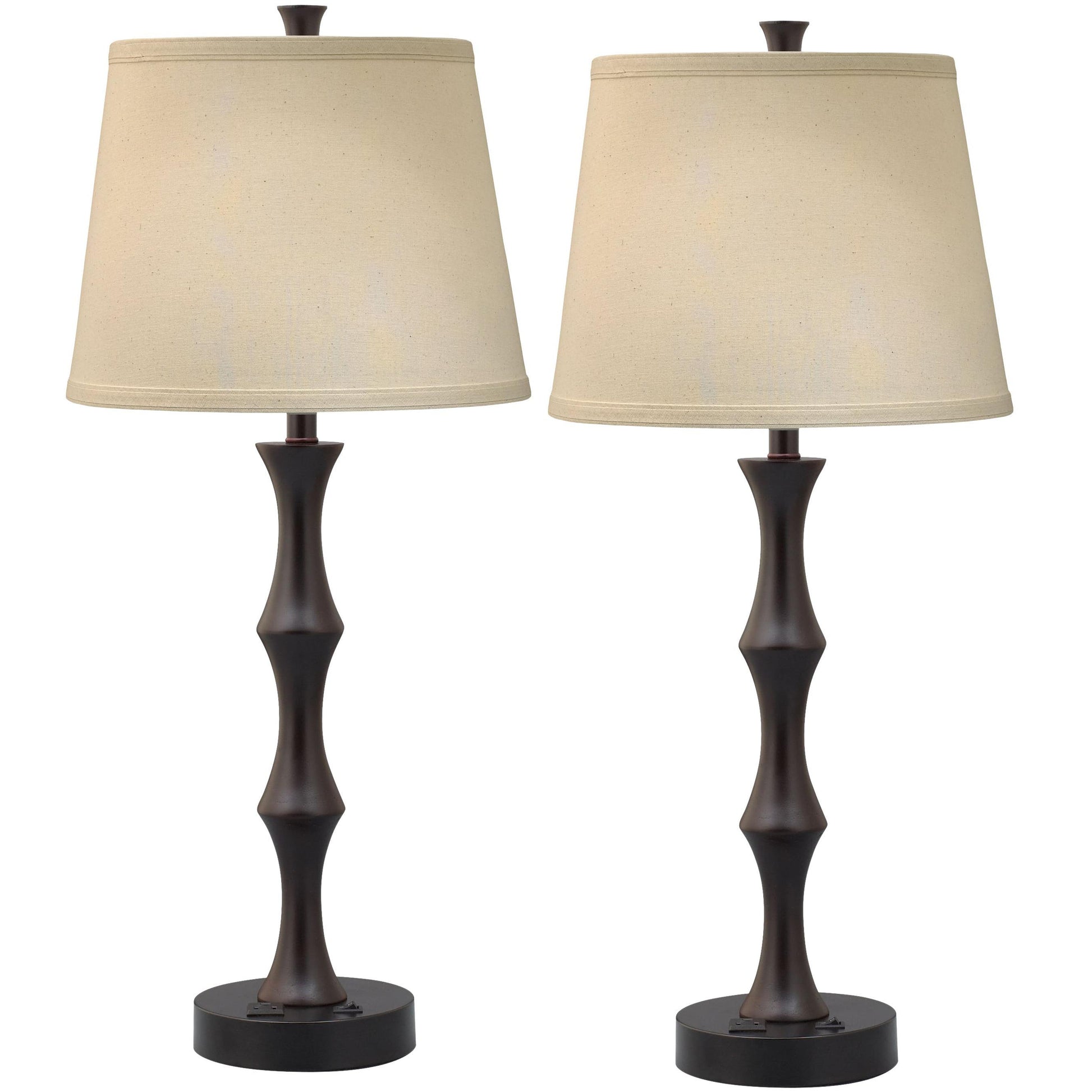 Medallion Lighting Downtown 31" Black/Expresso Steel/Wood Table Lamp With Light Beige Fabric Square Shade - Set of 2