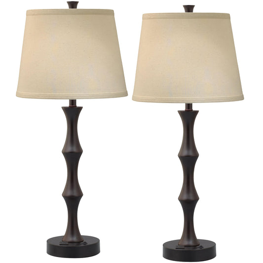 Medallion Lighting Downtown 31" Black/Expresso Steel/Wood Table Lamp With Light Beige Fabric Square Shade - Set of 2