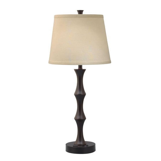 Medallion Lighting Downtown 31" Black/Expresso Steel/Wood Table Lamp With Light Beige Fabric Square Shade