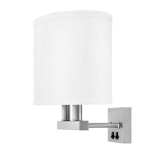 Medallion Lighting Dream Collection 2-Light Brushed Steel Armed Double Wall Lamp Sconce With White Fabric Oval Shade
