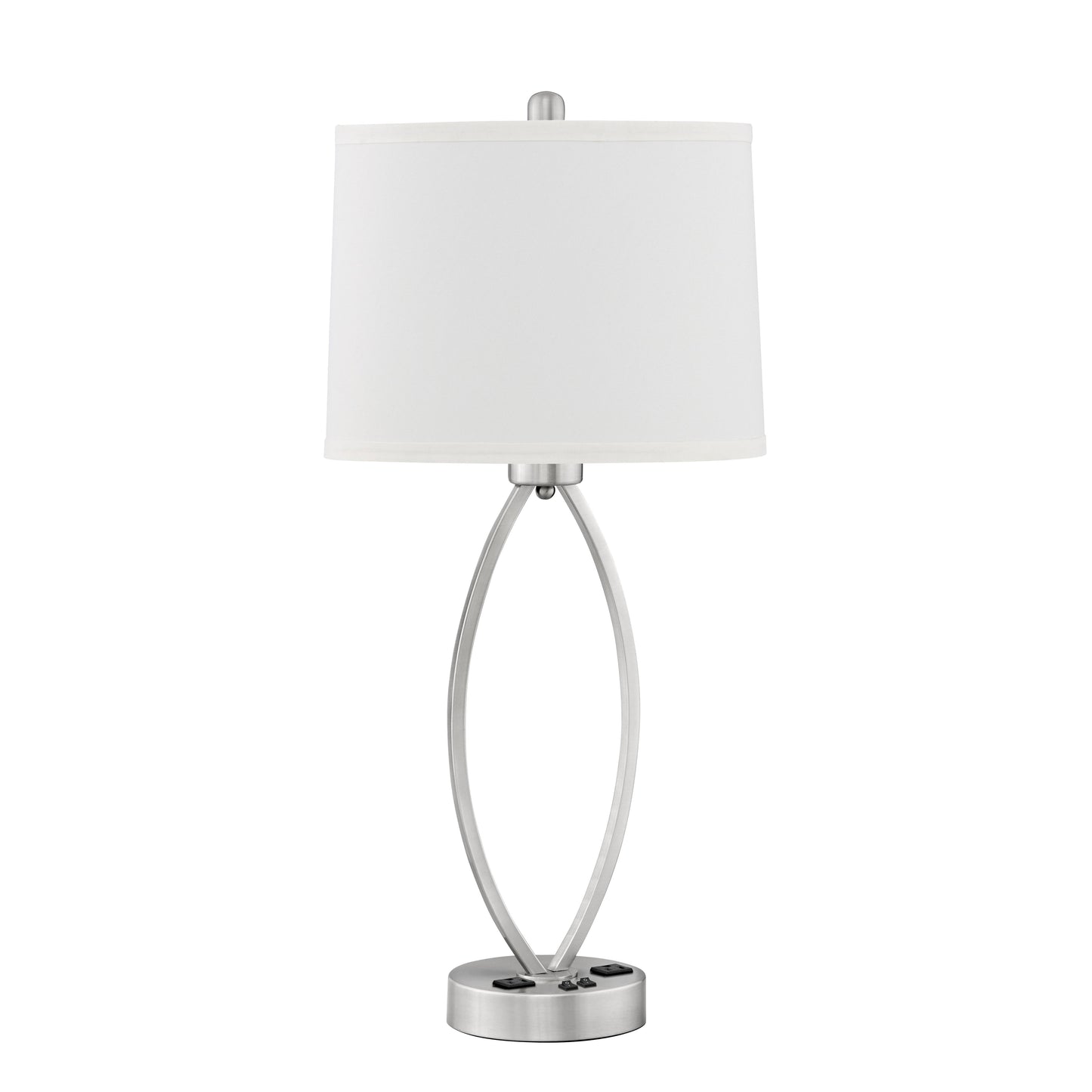 Medallion Lighting Dream Collection 26" Silver Double Nightstand Steel Table Lamp With 3-prong Outlets and White Oval Shade