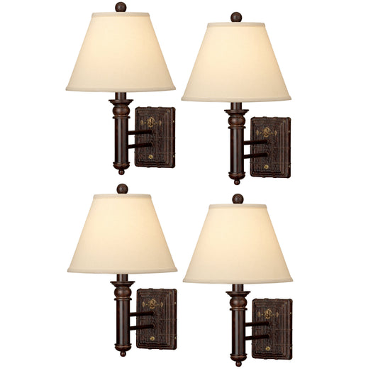 Medallion Lighting English Trunk 19" Old English Leather Resin/Steel Single Wall Lamp With Light Beige Fabric Bell Shade - Set of 4