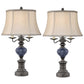 Medallion Lighting Fanale 31" Gunmetal and Dark Blue Marble Steel 4-Bulb Table Lamp With USB Port and Grey Silk Bell Shade - Set of 2