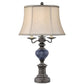 Medallion Lighting Fanale 31" Gunmetal and Dark Blue Marble Steel 4-Bulb Table Lamp With USB Port and Grey Silk Bell Shade