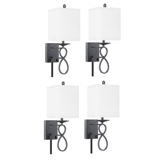 Medallion Lighting Figure 8 21" Gunmetal Single Wall Lamp With 3-Prong Outlet and White Fabric Square Shade - Set of 4