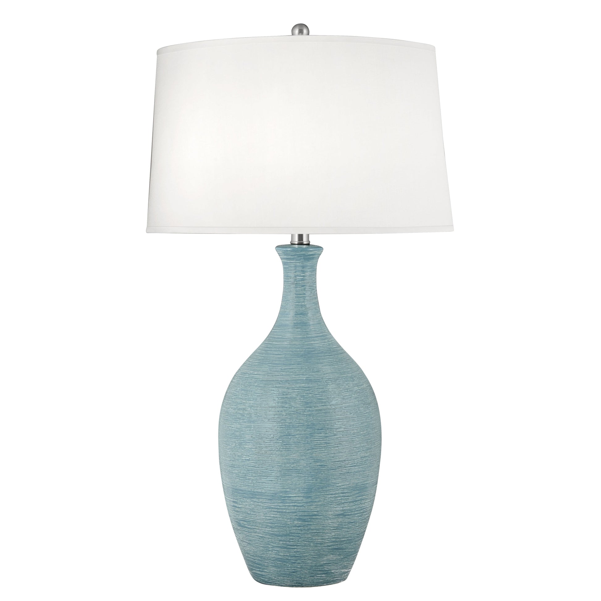 Medallion Lighting Filare 31" Spun Sky Blue Ceramic Table Lamp With White Fabric Drum Shade