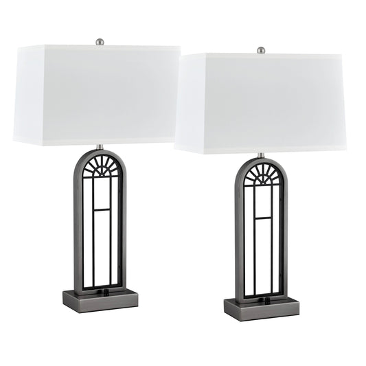 Medallion Lighting Finestra 31" Gunmetal and Matte Black Steel Dimmable Table Lamp With White Fabric Rectangular Shade - Set of 2