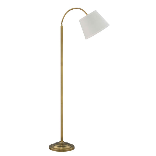 Medallion Lighting Flettere 63" Satin Antique Brass Flexible Gooseneck Steel Floor Lamp With Light Beige Fabric Drum Shade