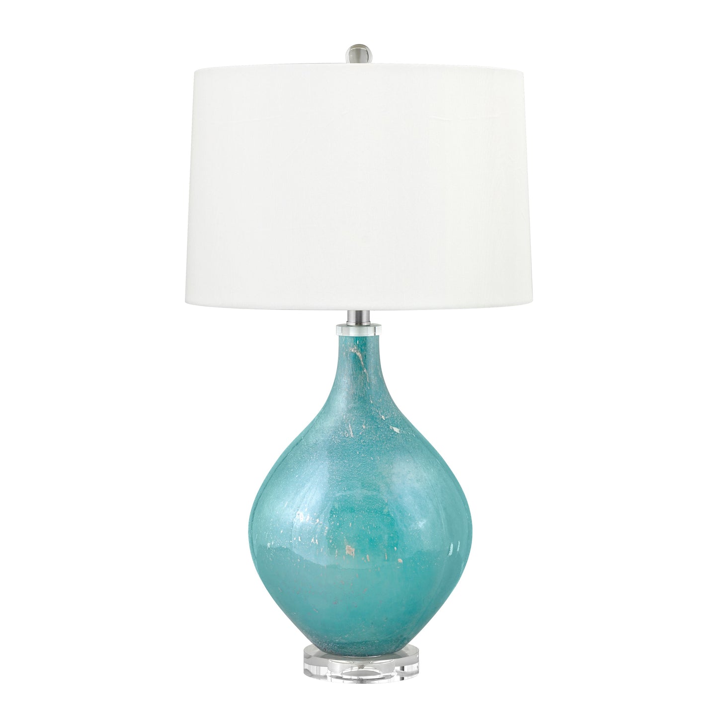 Medallion Lighting Foligno 27" Aqua Blue and Silver Flecks Glass Acrylic Table Lamp With White Fabric Drum Shade