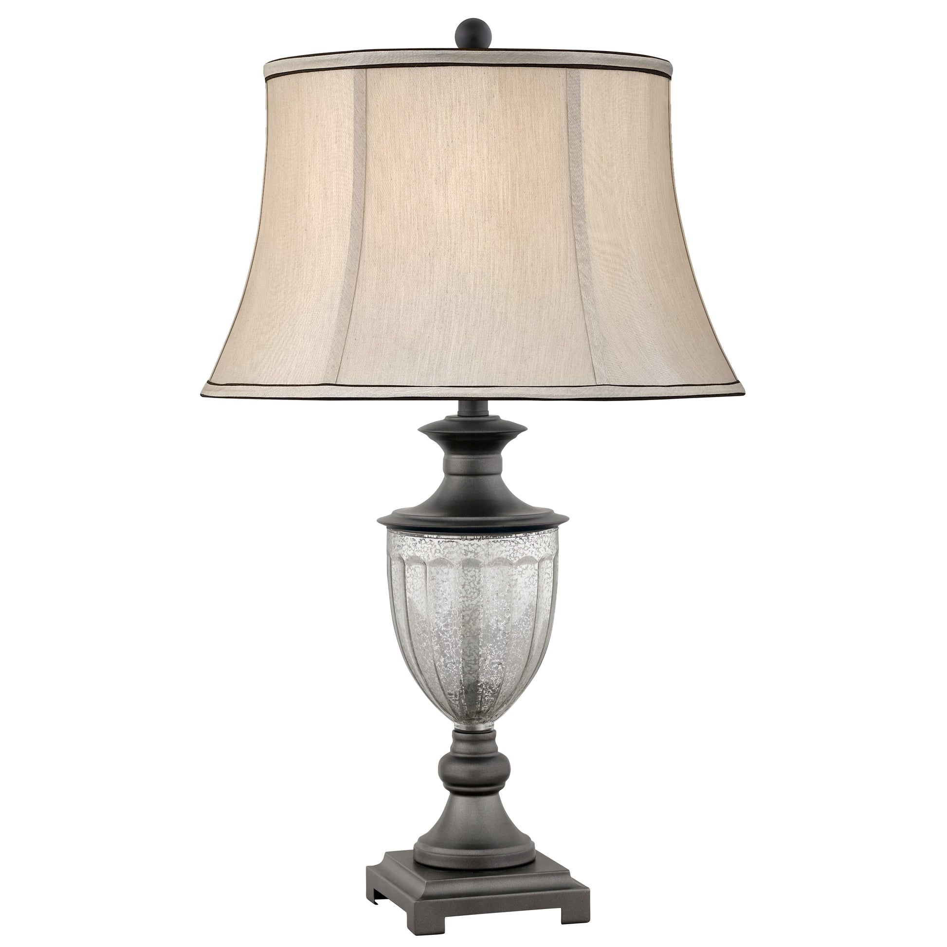 Medallion Lighting Fucile 30" Gunmetal and Mercury Glass Steel Table Lamp With Grey Silk Bell Shade