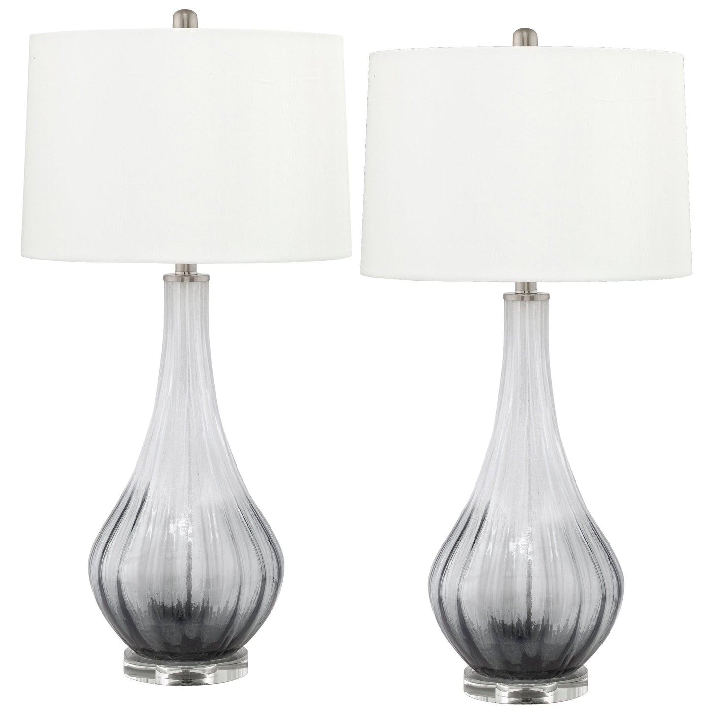 Medallion Lighting Gelo 31" Smoke and Frosted Glass Acrylic Table Lamp With White Fabric Drum Shade - Set of 2