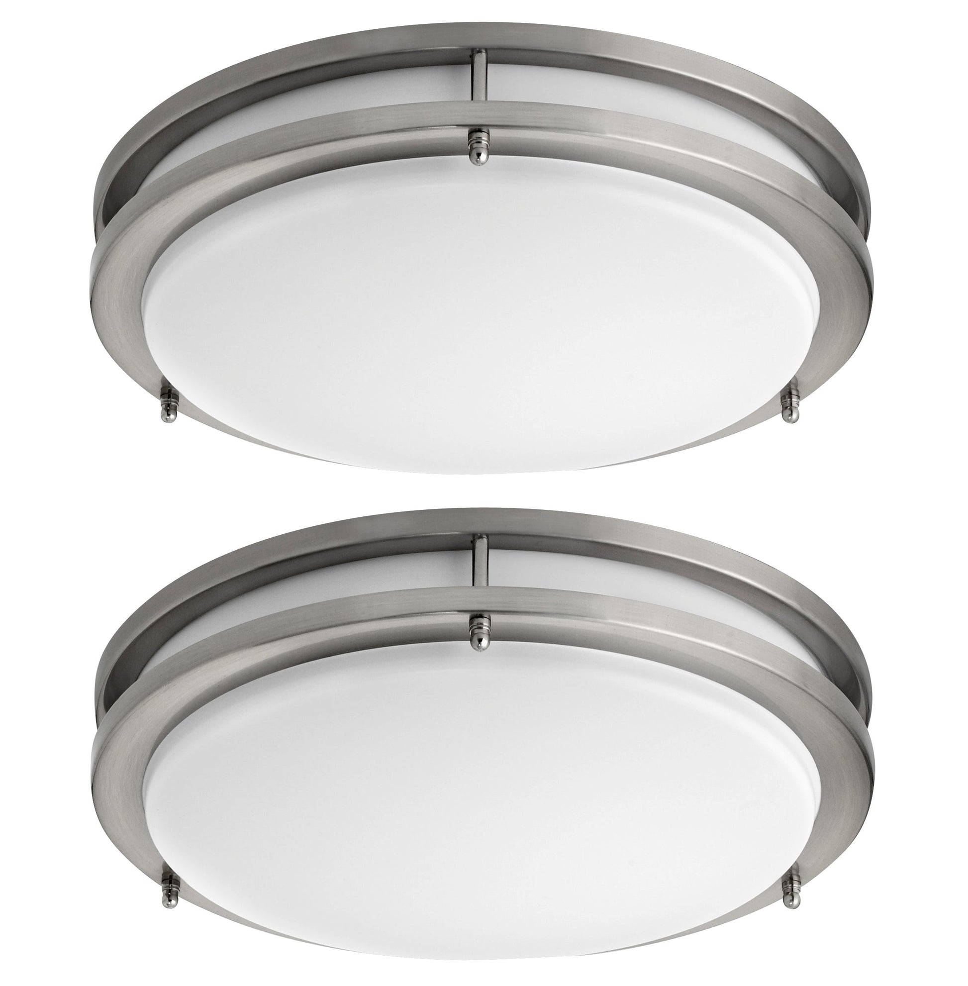 Medallion Lighting Geometrics 14" Brushed Steel Damp Rated Flush Mount Ceiling Light - Set of 2