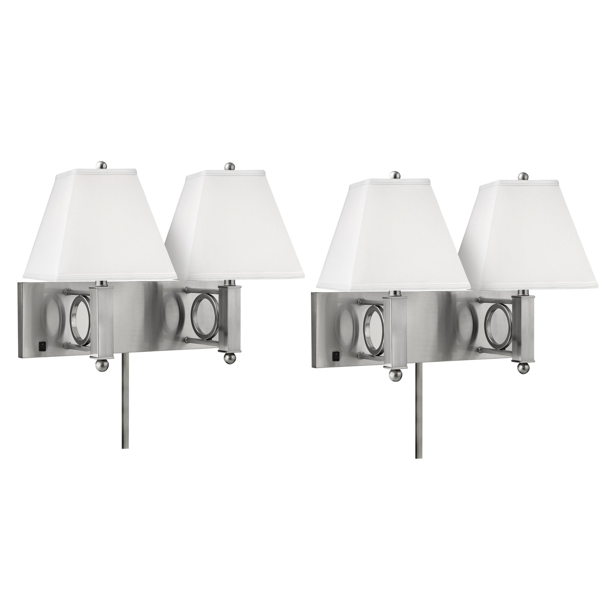 Medallion Lighting Geometrics 18" Brushed Steel 2-Light Double Wall Lamp With White Fabric Square Shade - Set of 2