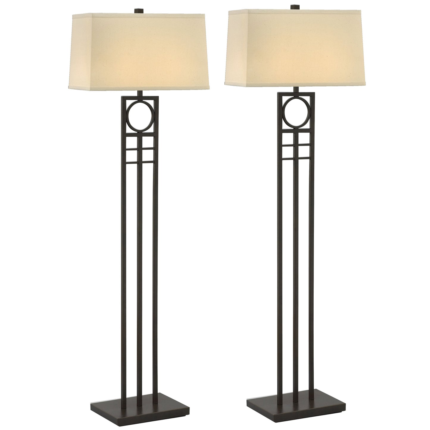 Medallion Lighting Geometrics 60" Hammertone Bronze Steel Floor Lamp With Light Beige Linen Rectangular Shade - Set of 2