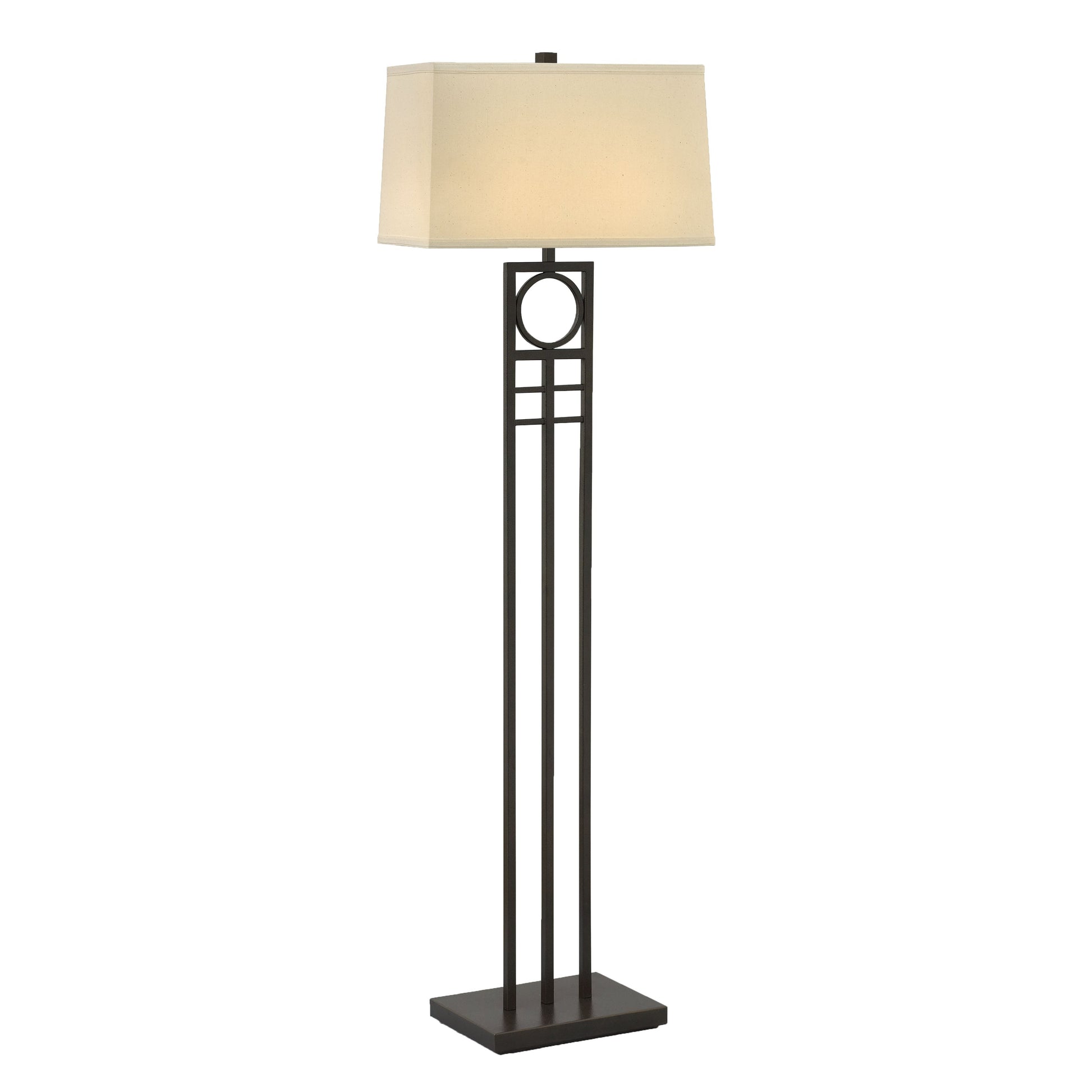 Medallion Lighting Geometrics 60" Hammertone Bronze Steel Floor Lamp With Light Beige Linen Rectangular Shade