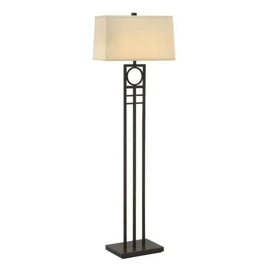 Medallion Lighting Geometrics 60" Hammertone Bronze Steel Floor Lamp With Light Beige Linen Rectangular Shade