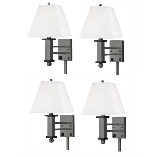 Medallion Lighting Gunmetal Square Post 18" Gunmetal/Black Accents Steel/Wood Single Wall Lamp With 3-Prong Outlets and White Fabric Square Shade - Set of 4