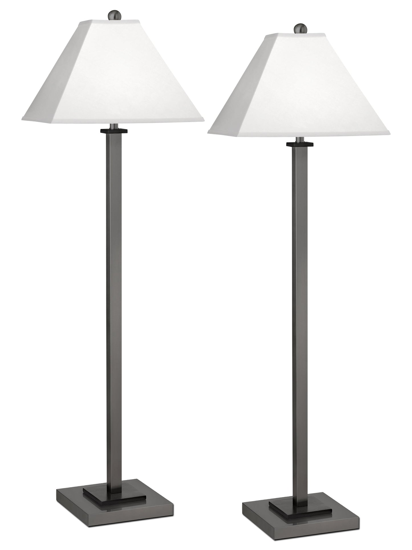 Medallion Lighting Gunmetal Square Post 59" Gunmetal Black Accents Steel and Wood Floor Lamp With White Fabric Square Shade - Set of 2