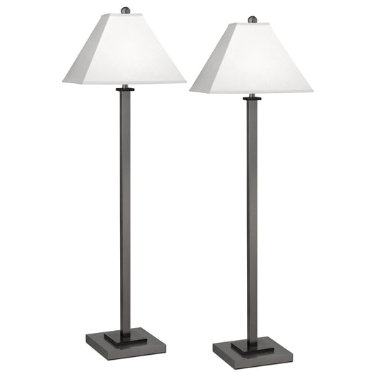 Medallion Lighting Gunmetal Square Post 59" Gunmetal Black Accents Steel and Wood Floor Lamp With White Fabric Square Shade - Set of 2