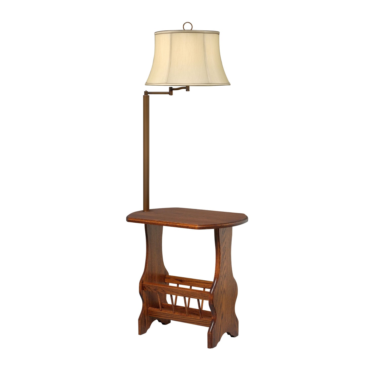 Medallion Lighting Holmesville 59" Medium Oak/Legacy Bronze Solid Oak Steel Furniture Task/Reading Floor Lamp With Cream Silk Bell Shade