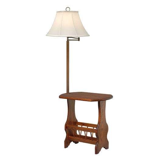 Medallion Lighting Holmesville 59" Medium Oak/Legacy Bronze Solid Oak Steel Furniture Task/Reading Floor Lamp With Eggshell Silk Bell Shade