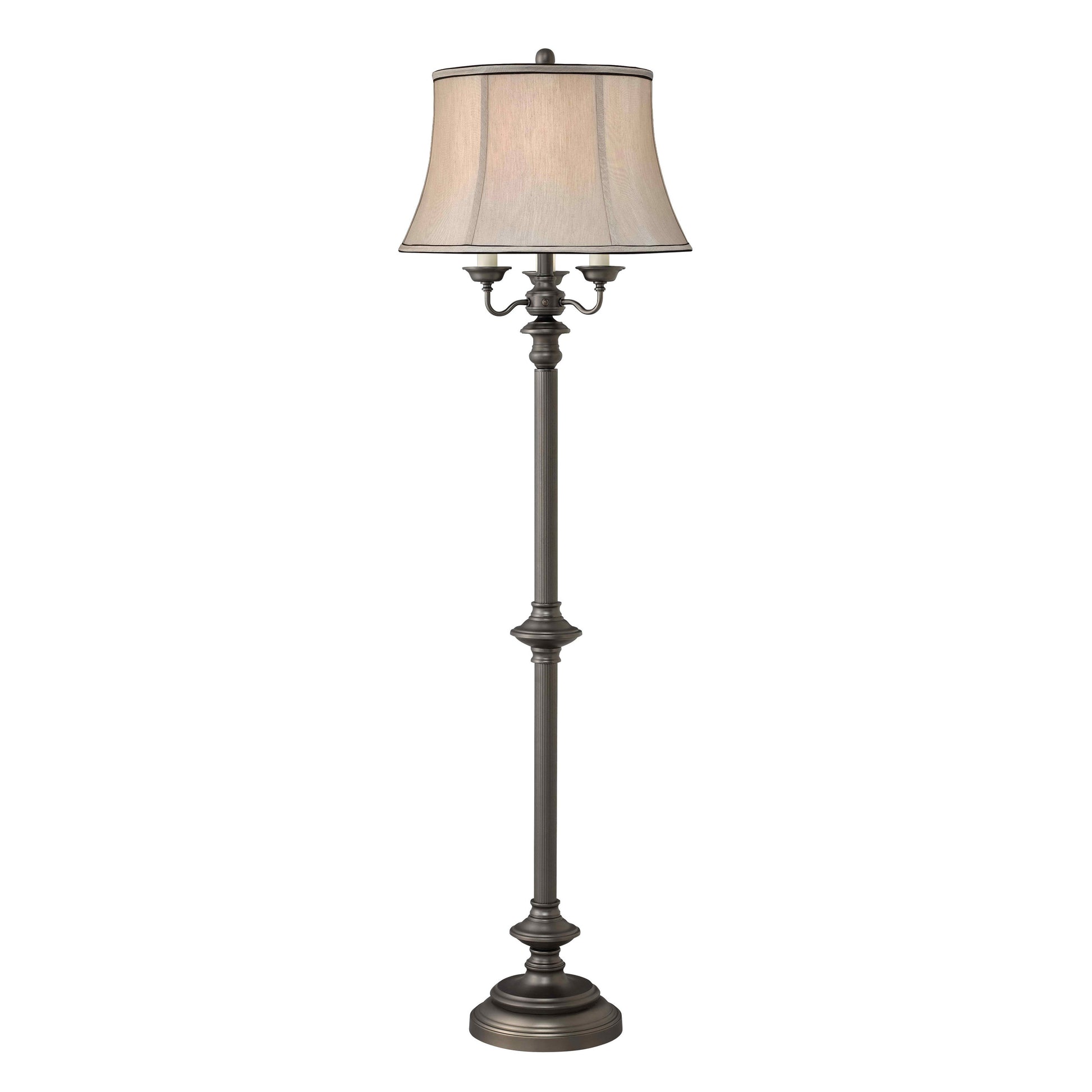 Medallion Lighting Jamestown 63" Gunmetal Steel Floor Lamp With 3 Auxilliary Sockets and Grey Silk Drum Shade