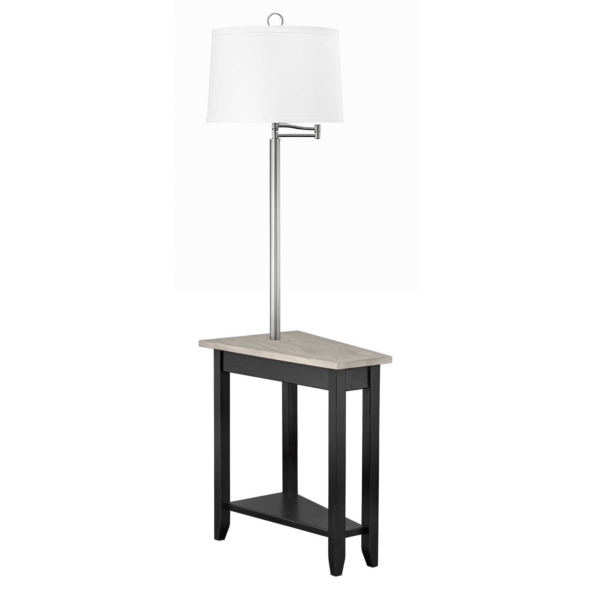 Medallion Lighting Leroy 60" Driftwood, Onyx and Brushed Steel Reading Floor Lamp With White Fabric Drum Shade