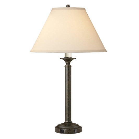 Medallion Lighting Martello 30" Hammertone Bronze Steel Single Nightstand Lamp With 3-Prong Outlets and Light Beige Fabric Bell Shade