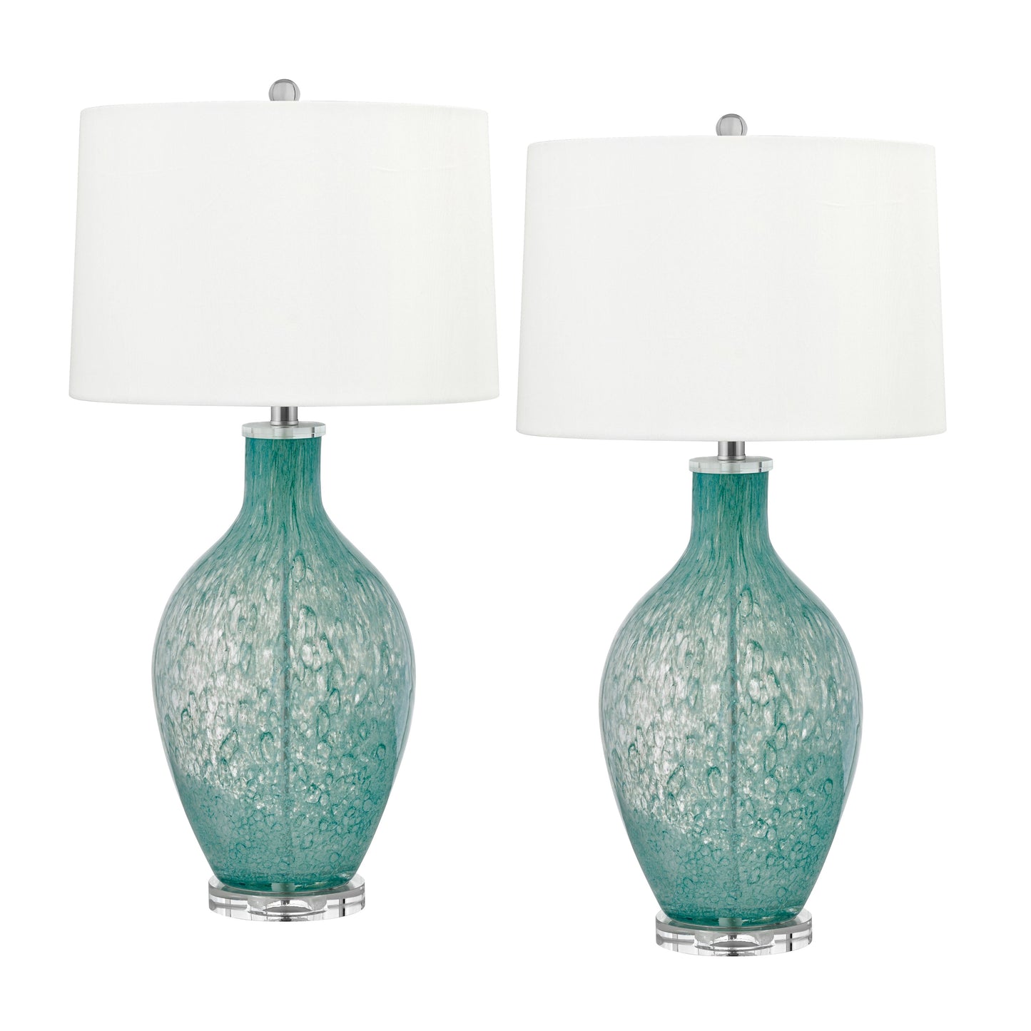 Medallion Lighting Matera 30" Aqua Swirl Glass Acrylic Table Lamp With White Fabric Drum Shade - Set of 2