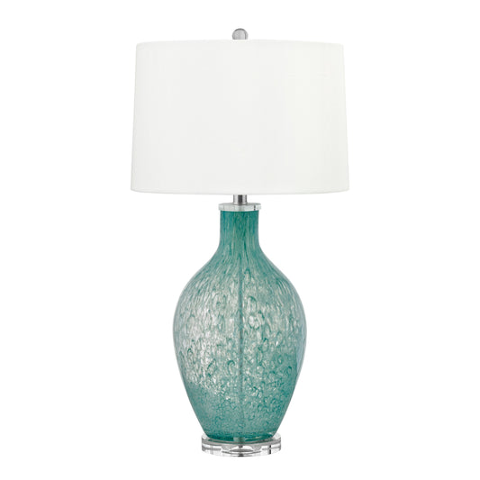 Medallion Lighting Matera 30" Aqua Swirl Glass Acrylic Table Lamp With White Fabric Drum Shade