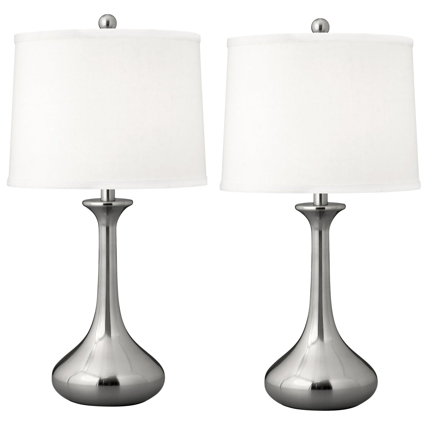 Medallion Lighting Metallic Drop 26" Brushed Steel Table Lamp With White Fabric Drum Shade - Set of 2