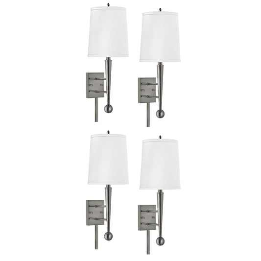 Medallion Lighting Metro 24" Brushed Steel Single Wall Lamp With White Fabric Drum Shade - Set of 4