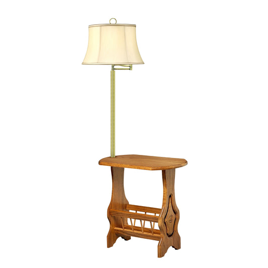 Medallion Lighting Millersburg 59" Lt. Oak/Satin Antique Brass Task Reading Solid Oak and Steel Furniture Floor Lamp With Cream Silk Drum Shade