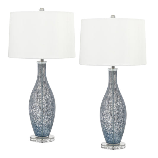 Medallion Lighting Mirandola 31" Dark Blue Swirl Glass Acrylic Table Lamp With White Fabric Drum Shade - Set of 2