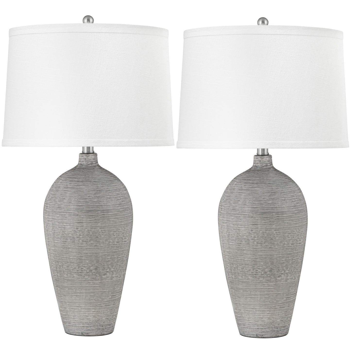 Medallion Lighting Monza 27" Spun Grey Ceramic Table Lamp With White Fabric Drum Shade - Set of 2