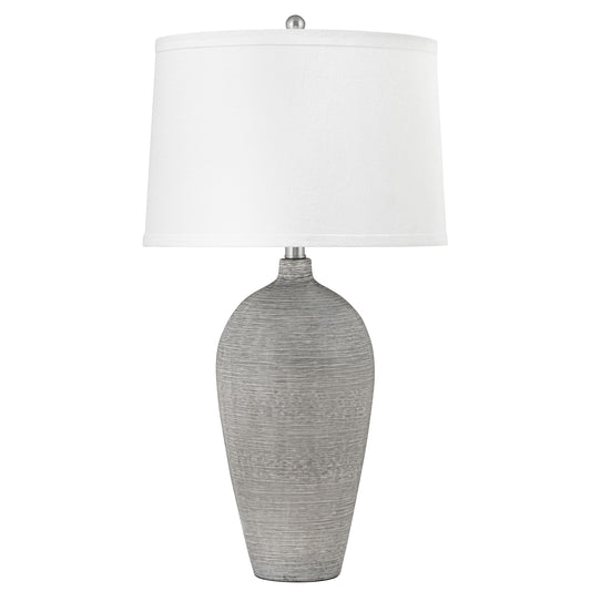 Medallion Lighting Monza 27" Spun Grey Ceramic Table Lamp With White Fabric Drum Shade