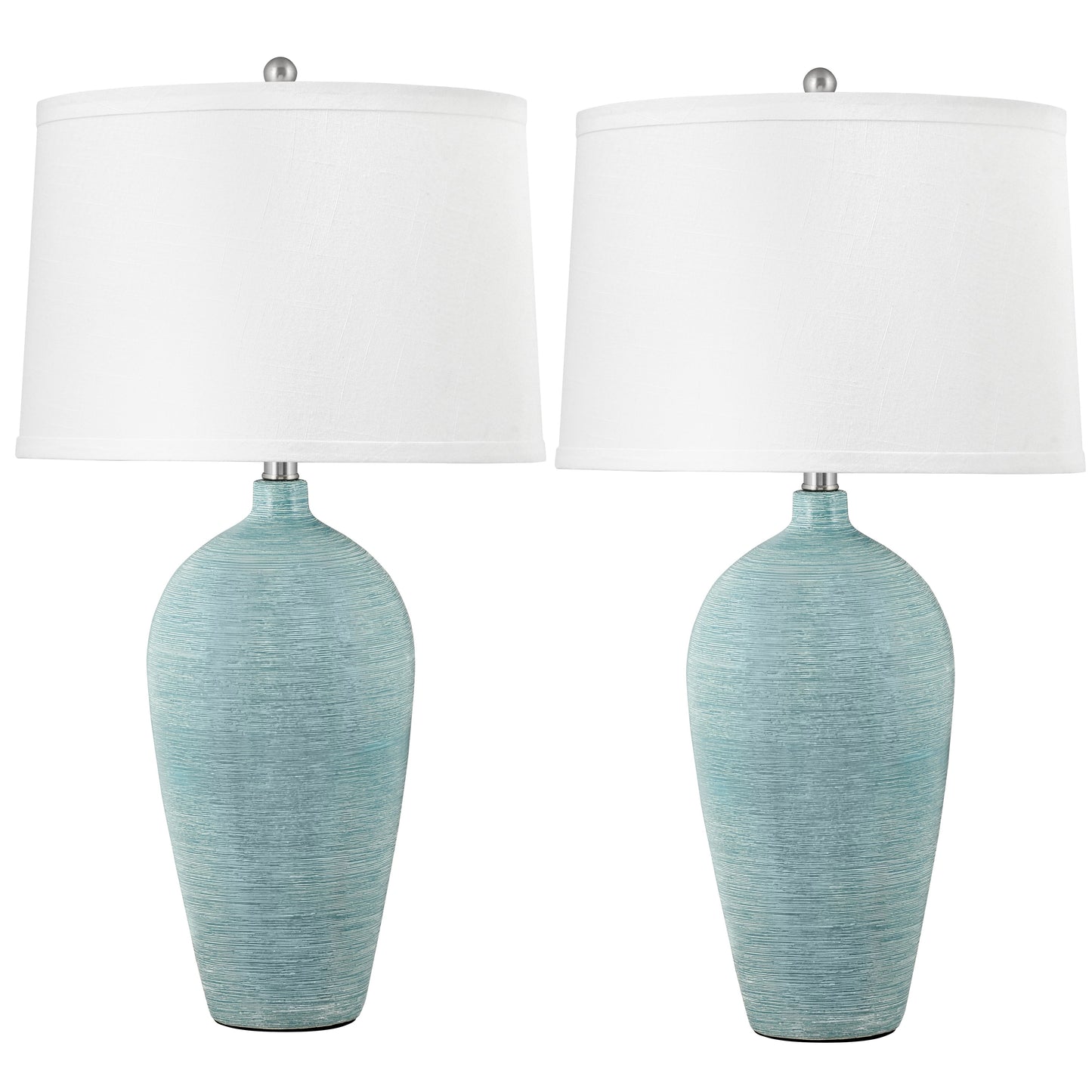 Medallion Lighting Monza 28" Spun Blue Ceramic Table Lamp With White Fabric Drum Shade - Set of 2