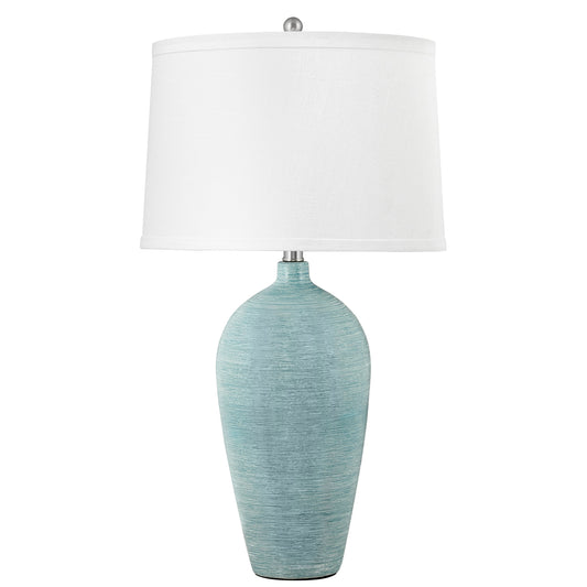 Medallion Lighting Monza 28" Spun Blue Ceramic Table Lamp With White Fabric Drum Shade