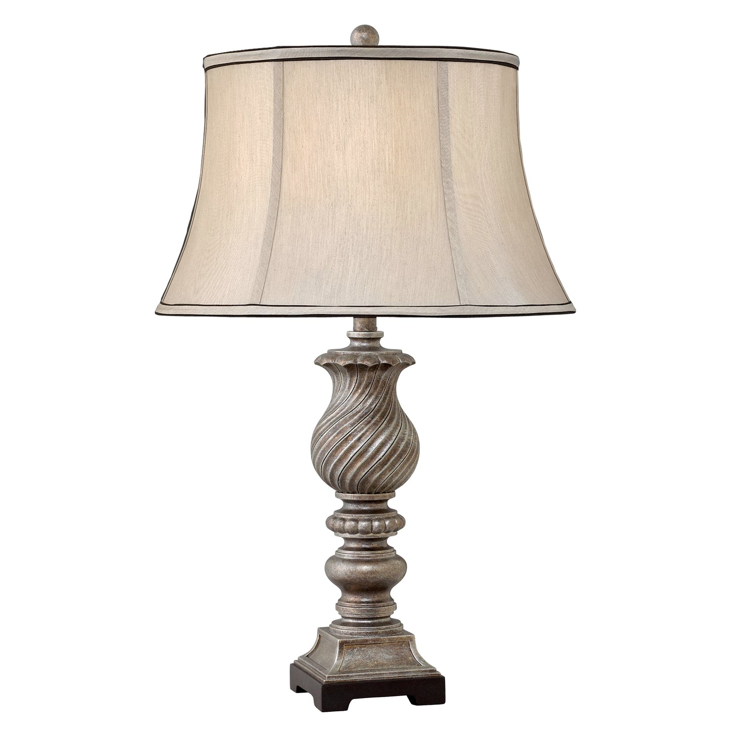 Medallion Lighting Mulinello 30" Aged Silver and Black Resin Table Lamp With Gray Silk Bell Shade