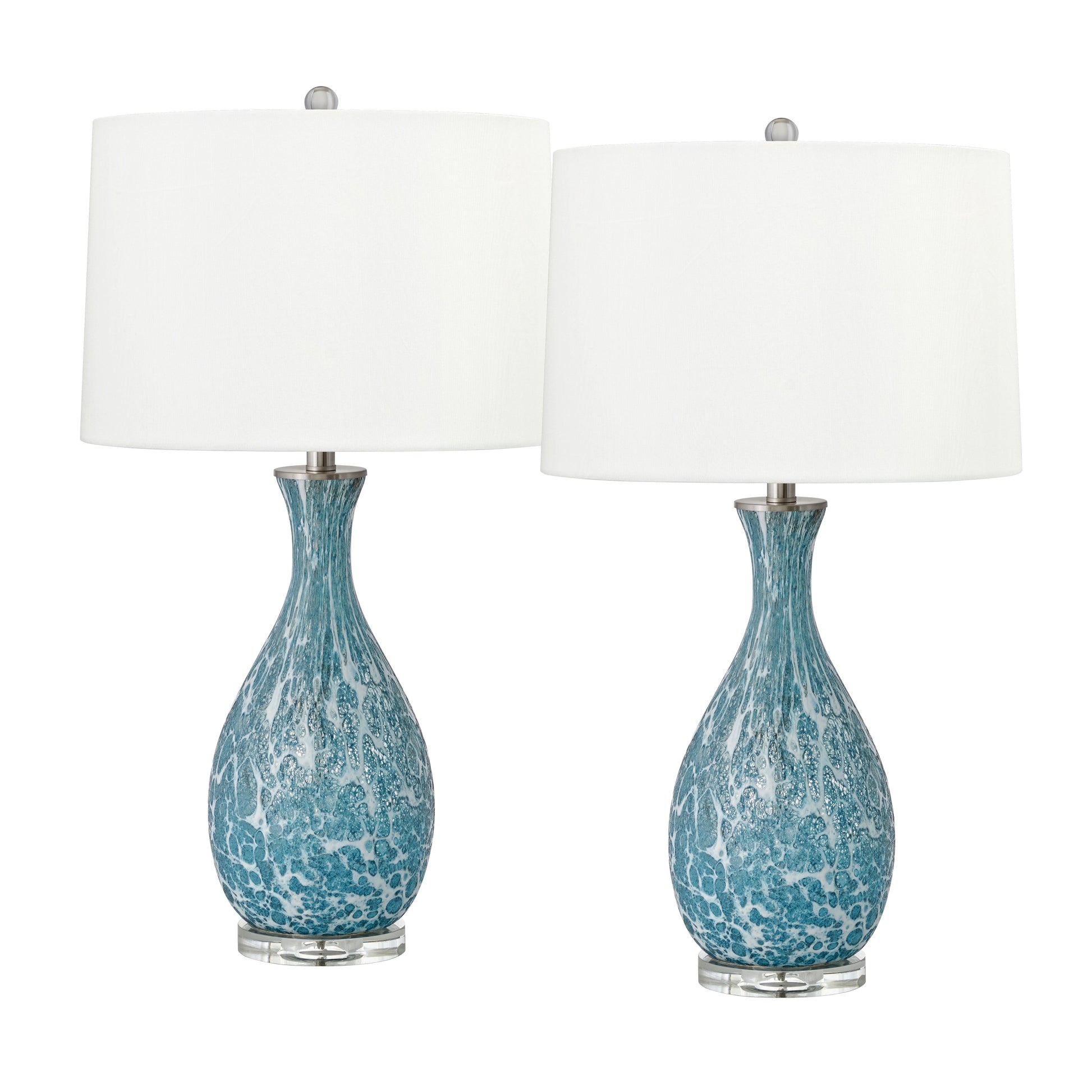 Medallion Lighting Nastrino 30" Blue and White Glass Acrylic Table Lamp With White Fabric Drum Shade - Set of 2