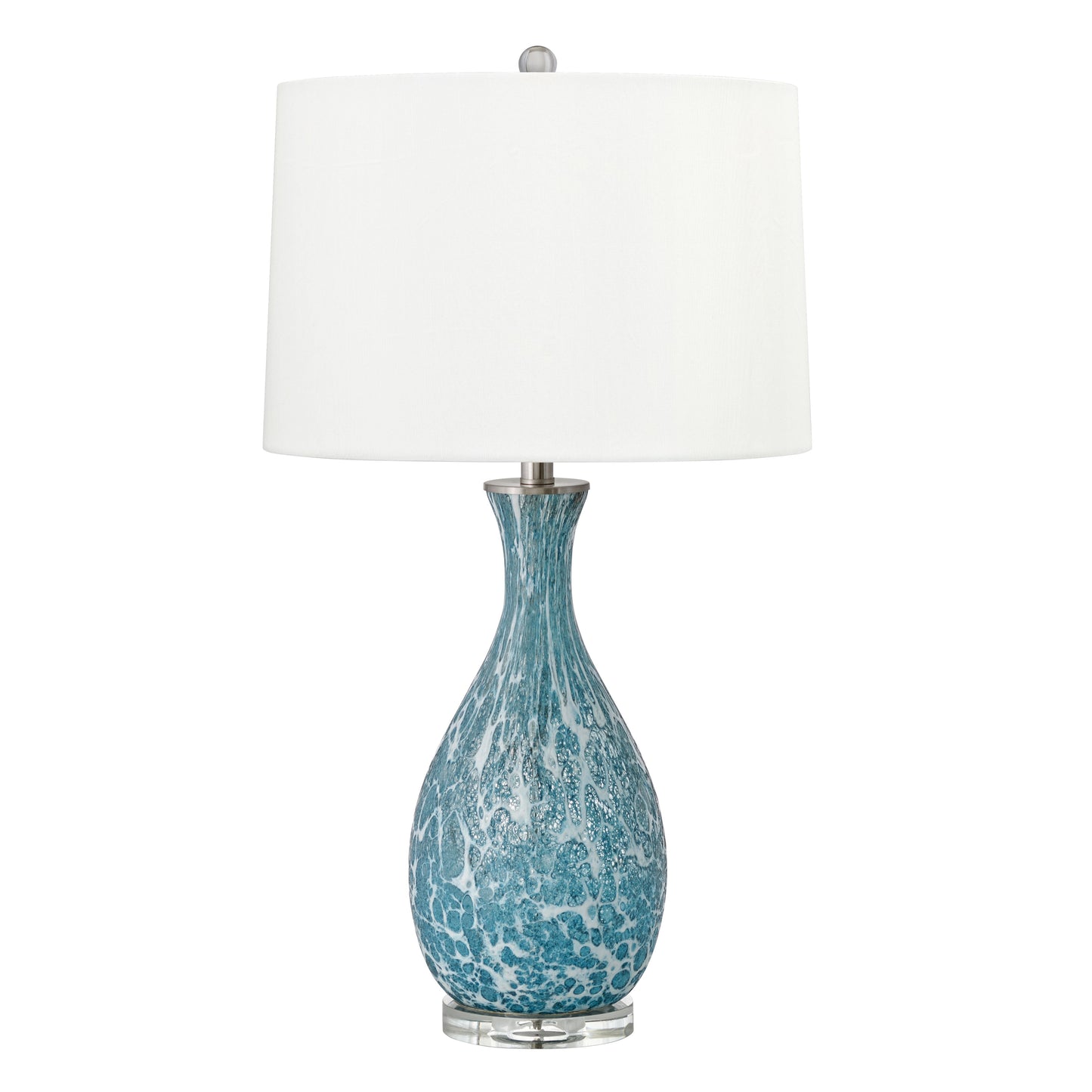 Medallion Lighting Nastrino 30" Blue and White Glass Acrylic Table Lamp With White Fabric Drum Shade