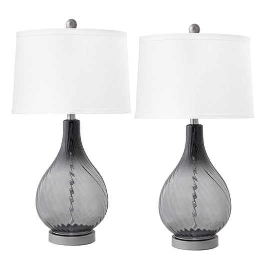 Medallion Lighting Olbia 27" Smoke Swirl Gunmetal Glass Steel Table Lamp With White Fabric Drum Shade - Set of 2