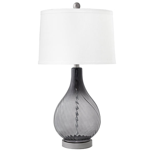 Medallion Lighting Olbia 27" Smoke Swirl Gunmetal Glass Steel Table Lamp With White Fabric Drum Shade