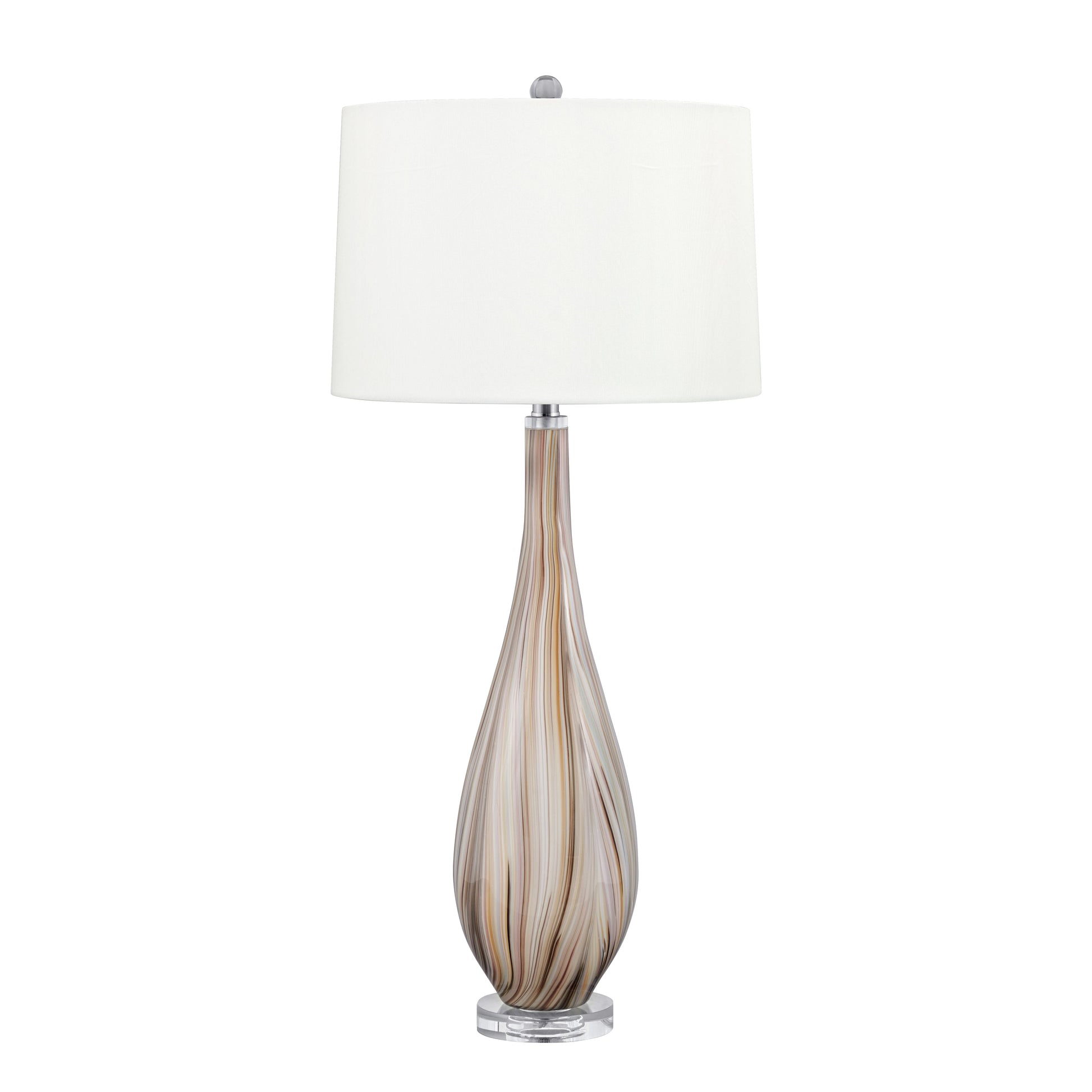 Medallion Lighting Otranto 35" Earthtone Stripes Glass Acrylic Table Lamp With White Fabric Drum Shade