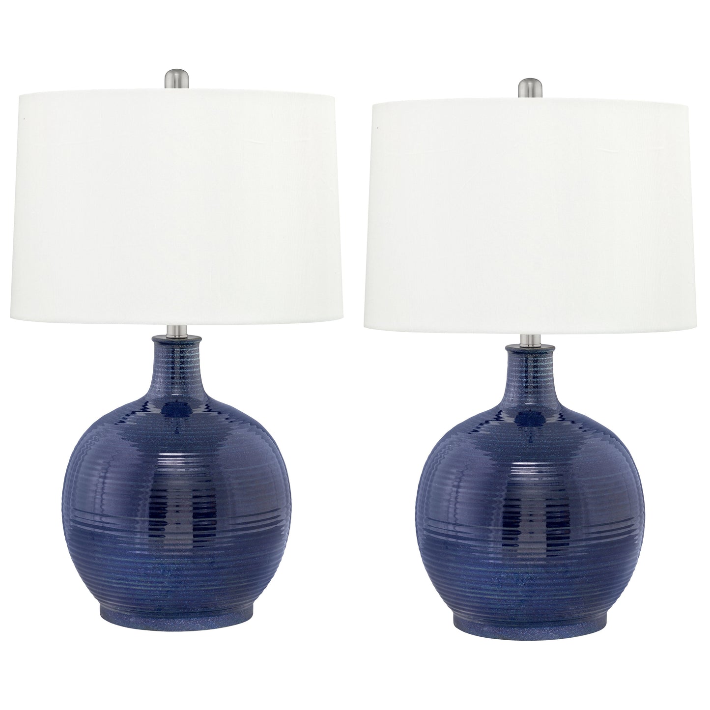 Medallion Lighting Padua 27" Admiral Blue Ceramic Table Lamp With White Fabric Drum Shade - Set of 2