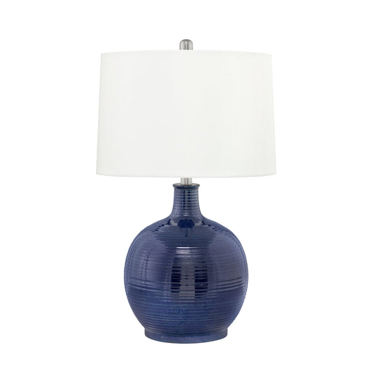 Medallion Lighting Padua 27" Admiral Blue Ceramic Table Lamp With White Fabric Drum Shade